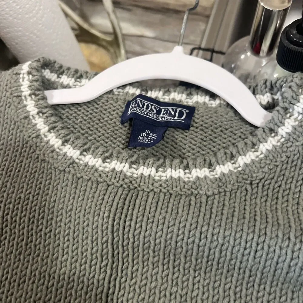 Lands End Womens Wool Poly Blend Heather Olive Green Crewneck Sweater Sz S 18-20 - Picture 6 of 7